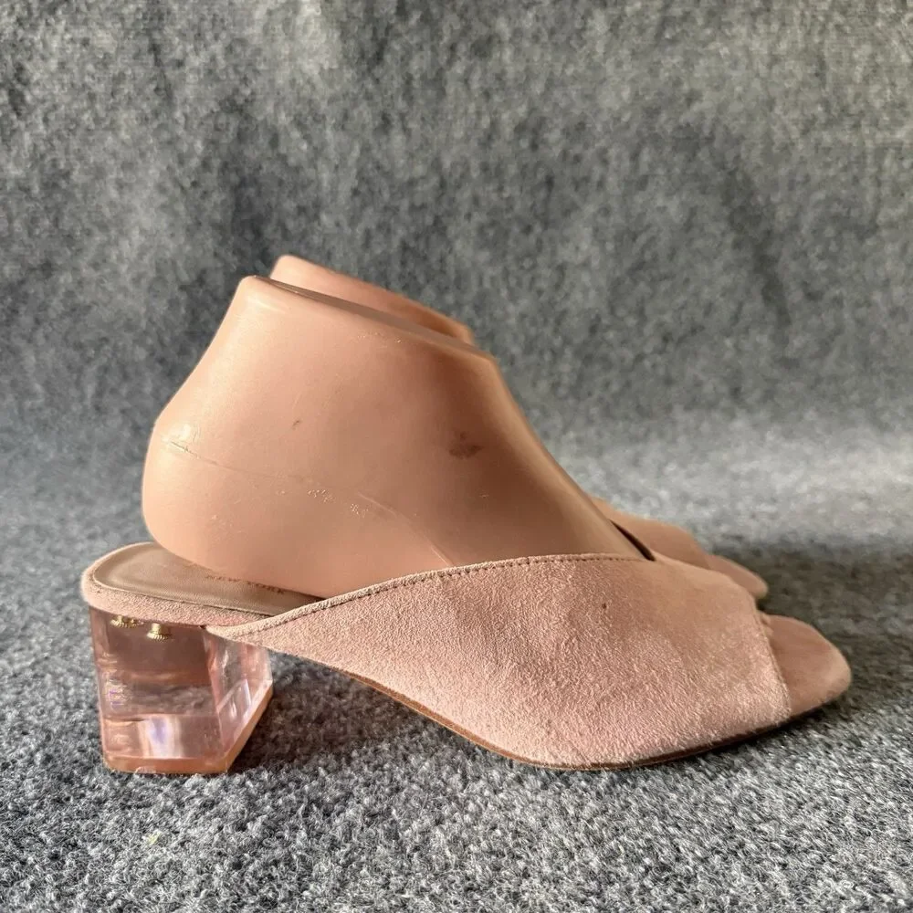 Kate Spade Caila Pink Suede Block Heel Mule Transparent Gem Square Toe 8.5M